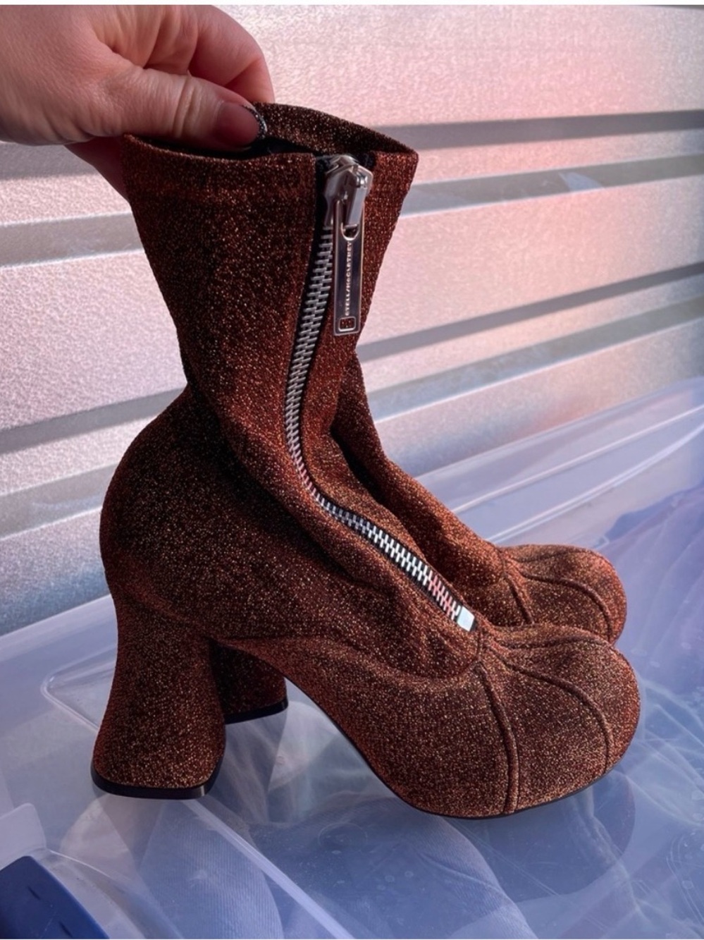 Stella McCartney orange Brown Lurex Fabric Groove Ankle Length Boots
